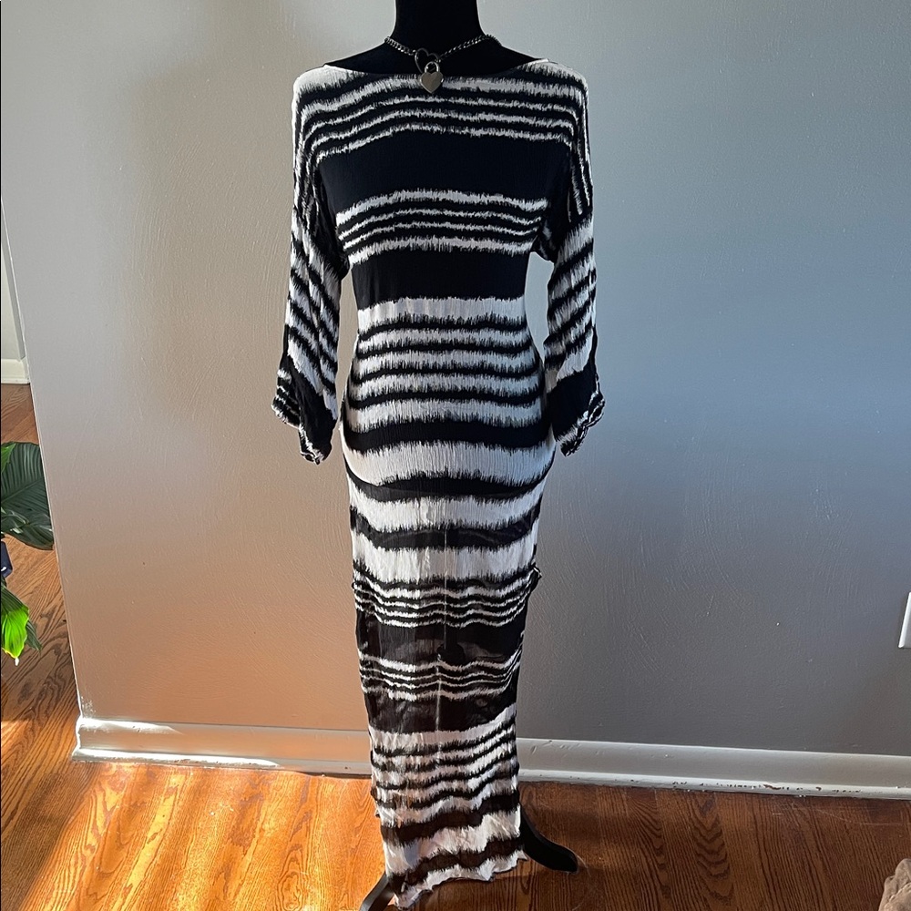 BCBGMaxAzria Monochrome Striped Long Sleeve Dress Size XS Petite